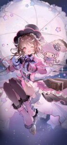 animal_ears anmi arknights crossover eyjafjalla_(arknights) horns my_sweet_piano sanrio tail thighhighs umbrella