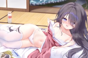 areola azur_lane le_hardi_(azur_lane) loli no_bra open_shirt pantsu qian_hen skirt_lift string_panties thighhighs undressing yukata