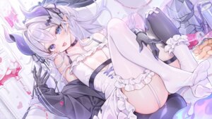 Rating: Questionable Score: 30 Tags: alllisso bandaid blood dress garter heterochromia horns indie_virtual_youtuber jpeg_artifacts loli no_bra pointy_ears skirt_lift stockings tail thighhighs vaipyre User: Anonymous