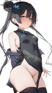 blue_archive chinadress halo koba_(kobako42) no_bra nopan ryuuge_kisaki skirt_lift thighhighs
