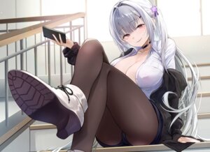 cameltoe erect_nipples heels mappaninatta no_bra open_shirt pantyhose seifuku sweater