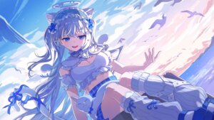 angel animal_ears bandaid cleavage indie_virtual_youtuber neko nekomimi nekone_uyu shirane_rine skirt_lift tail wallpaper wings