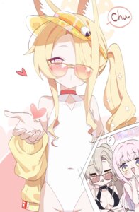 angel animal_ears blue_archive chibi halo kirifuji_nagisa kitsune megane misono_mika misyune swimsuits wings yurizono_seia