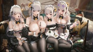 areola gun maid megane neko no_bra pantsu pantyhose see_through skirt_lift uybh