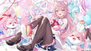 animal_ears garter hakui_koyori heels hololive masyu_jyaga mofukoyo_(hakui_koyori) pantyhose skirt_lift tail wallpaper