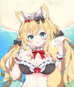 animal_ears bikini_top kamiyoshi_rika kitsune maid swimsuits tail wet