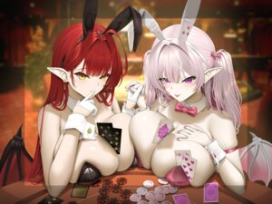 animal_ears bunny_ears bunny_girl devil foria_sensei no_bra pointy_ears symmetrical_docking wings