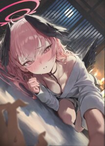 blue_archive halo loli no_bra open_shirt pepq shimoe_koharu wings yukata