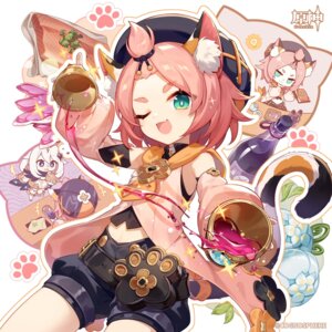 animal_ears chibi diona genshin_impact nekomimi paimon tagme tail thighhighs