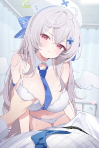 angel beatrixa_(stella_sora) bra breast_grab deyui nurse pantsu stella_sora thighhighs wet wings