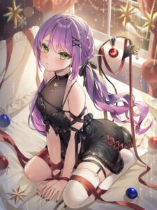 christmas dress garter hololive no_bra runlan_0329 see_through stockings tail thighhighs tokoyami_towa