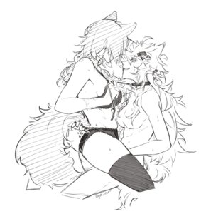 Rating: Questionable Score: 10 Tags: animal_ears arknights bra glk_sier lappland_(arknights) monochrome naked pantsu penance sketch tail thighhighs wet yuri User: Genex