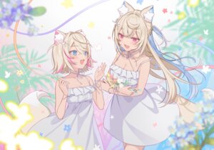 Rating: Questionable Score: 35 Tags: animal_ears dress fuwawa_abyssgard hololive hololive_english icomochi inumimi mococo_abyssgard no_bra summer_dress tail User: whitespace1