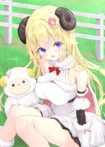 animal_ears dress fairy_eye hololive horns skirt_lift tsunomaki_watame