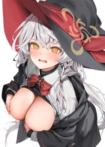 areola blue_archive breast_hold breasts halo no_bra open_shirt paseri seifuku shirao_eri shirt_lift witch