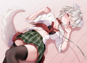 animal_ears bra inumimi lingerie nawagami-san_wa_shibararetai nawagami_seren open_shirt seifuku skirt_lift tail thighhighs yugirl