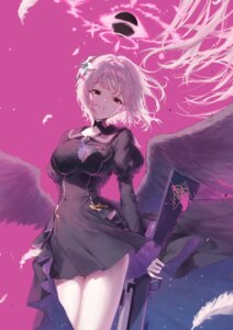 angel blue_archive eshineko gun misono_mika seifuku skirt_lift wings