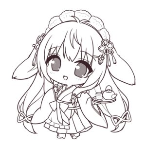 animal_ears chibi lump_of_sugar maid moekibara_fumitake monochrome wa_maid waitress