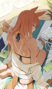 animal_ears ass bikini ningen_gokko open_shirt see_through silence_suzuka_(umamusume) swimsuits tail tan_lines uma_musume_pretty_derby wet