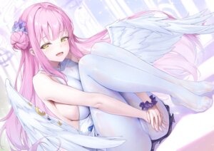 angel blue_archive cameltoe dress misono_mika no_bra nopan pantyhose see_through skirt_lift wings xfate