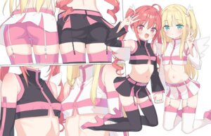 2.5-jigen_no_ririsa amano_ririsa ass bike_shorts cosplay hazuki_watora heels kani_biimu loli shimotsuki_potofu skirt_lift stockings symmetrical_docking tachibana_mikari thighhighs wings