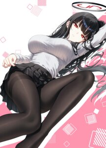 Rating: Questionable Score: 44 Tags: anjaku112 blue_archive halo pantyhose skirt_lift sweater tsukatsuki_rio User: VigorousMMM