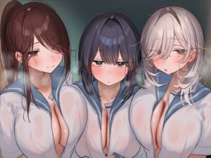 Rating: Questionable Score: 32 Tags: nekomugiharu no_bra open_shirt see_through seifuku wet wet_clothes User: Arsy