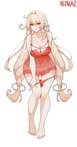 alice_(genshin_impact) genshin_impact lingerie ninai no_bra pantsu panty_pull pointy_ears see_through undressing