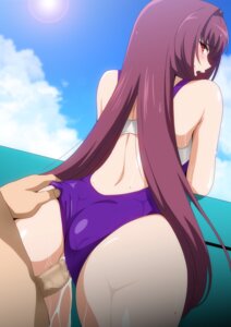 censored cum fate/grand_order harahera penis pussy_juice scathach_(fate) sex swimsuits wet