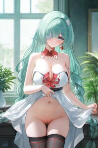 bandages dress eyepatch liht no_bra nopan phrolova pussy skirt_lift tattoo thighhighs uncensored wuthering_waves