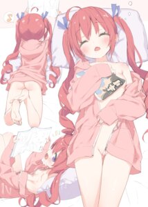 areola bottomless breasts hazuki_watora kani_biimu loli nipple_slip no_bra open_shirt