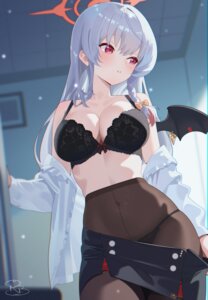 Rating: Questionable Score: 57 Tags: blue_archive bra halo kurodate_haruna lingerie open_shirt pantsu pantyhose royalbunny003 see_through undressing wings User: KenB