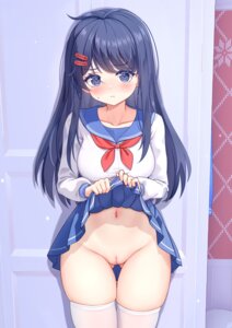 miside mita_(miside) nopan pussy qian_hen seifuku skirt_lift thighhighs uncensored