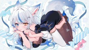 animal_ears dress heterochromia indie_virtual_youtuber lulebel no_bra saku_nosuke tail thighhighs