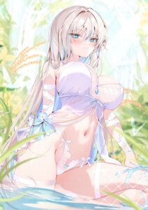 bandages fishnets lingerie pantsu pon see_through thighhighs wet wet_clothes