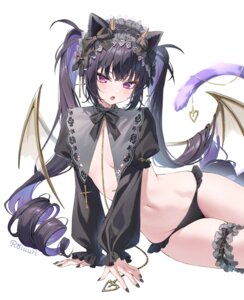animal_ears devil garter horns nekomimi no_bra pantsu rosuuri tail wings