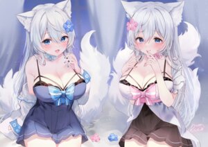 animal_ears dress kitsune no_bra rucaco tail
