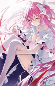 Rating: Questionable Score: 43 Tags: dress ekina_(1217) heels kaname_madoka mahou_shoujo_madoka_magica no_bra skirt_lift thighhighs ultimate_madoka User: VigorousMMM