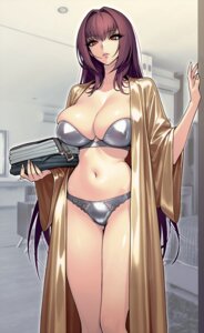 bra dynamitenatalia fate/grand_order open_shirt pantsu robe scathach_(fate)