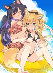 animal_ears kamiyoshi_rika kitsune nekomimi swimsuits tail wardrobe_malfunction