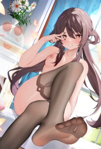 feet genshin_impact hu_tao naked nipples radoremo see_through thighhighs