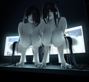 cosplay dress hololive hololive_english horns nerissa_ravencroft no_bra ouro_kronii prab see_through the_ring yamamura_sadako