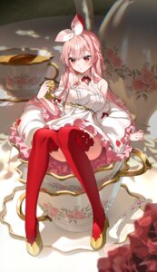 animal_ears atelier_live bunny_ears dress heels rosuuri rosuuri_(vtuber) skirt_lift thighhighs