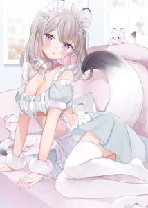animal_ears maid no_bra skirt_lift tail tatsuyoshi_(zawahomura) thighhighs