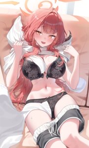 Rating: Questionable Score: 52 Tags: artist_revision blue_archive bra halo horns lingerie pantsu rikuhachima_aru rivet_vvrn shirt_lift User: Anonymous