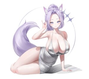animal_ears dress keibeam kitsune no_bra skirt_lift tail