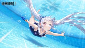 brown_dust_ii gun heterochromia origami refithea_(brown_dust_ii) swimsuits wallpaper wet