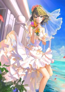 dress heterochromia no_bra nyome991 see_through skirt_lift takagaki_kaede the_idolm@ster the_idolm@ster_cinderella_girls wedding_dress
