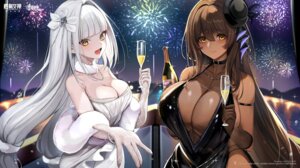 blanc_(nikke) dress fishnets goddess_of_victory:_nikke no_bra noir_(nikke) see_through tagme