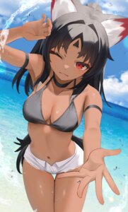 animal_ears bikini_top nekomimi nekomiya_mana swimsuits tail tattoo thomas_8000 torn_clothes wet zenless_zone_zero